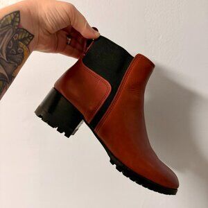 Madewell Red Leather Chelsea Boots with Lug Sole - Women's Size 7